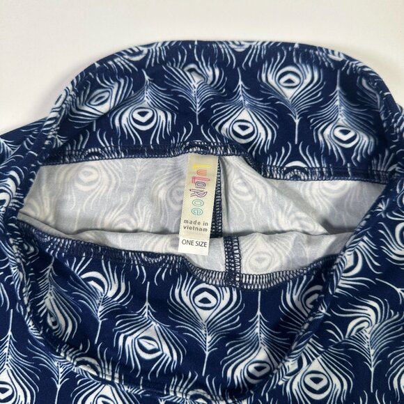 LuLaRoe PEACOCK Ostrich Feathers Blue Leggings One Size OS HTF LLR Unicorn NEW - Picture 3 of 7